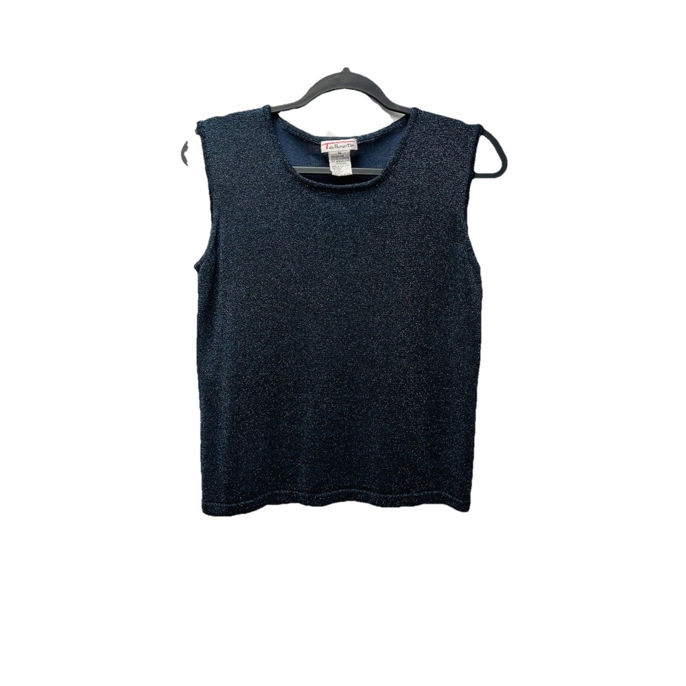 Talbots Knit Shell M Navy Metallic Silk Blend Holiday Layering Sparkle Luxury